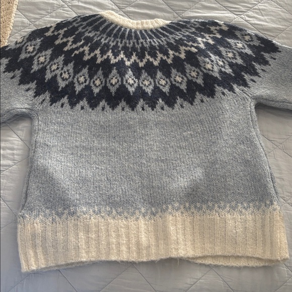 Alex Mill Fair Isle Button-Front Cardigan in Light Blue, Navy & Cream - Picture 7 of 8